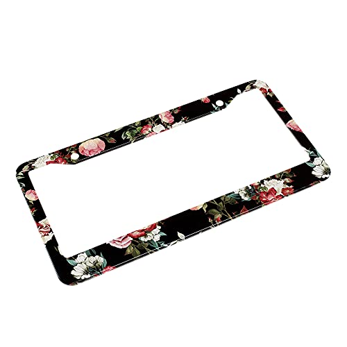 Beabes Vintage Pink Cream Roses License Plate Frame Dark Flower Novelty License Plate Frame Romantic License Plate Cover Car Tag Holder Metal License Plate Frame for US Vehicles Standard - Image 4