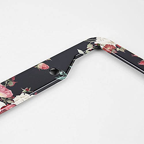 Beabes Vintage Pink Cream Roses License Plate Frame Dark Flower Novelty License Plate Frame Romantic License Plate Cover Car Tag Holder Metal License Plate Frame for US Vehicles Standard - Image 3