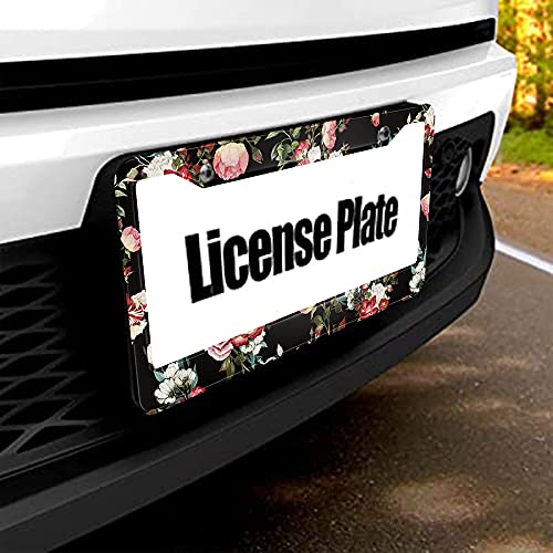 Beabes Vintage Pink Cream Roses License Plate Frame Dark Flower Novelty License Plate Frame Romantic License Plate Cover Car Tag Holder Metal License Plate Frame for US Vehicles Standard - Image 5