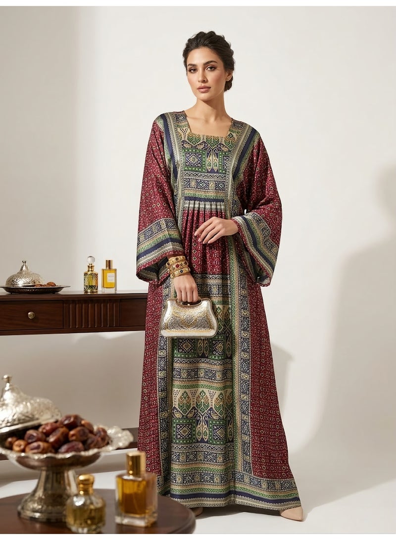 قفطان عنابي بنقوش فسيفسائية ولمسات زمردية - Image 2