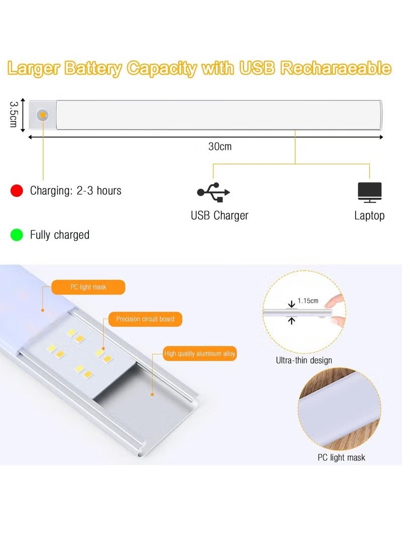 هيكوموني 30 سم مصباح LED مغناطيسي قابل لإعادة الشحن تحت الخزانة للمطبخ، مصباح خزانة ملابس LED لاسلكي 3 ألوان وخافت بدون خطوات - أبيض - Image 5
