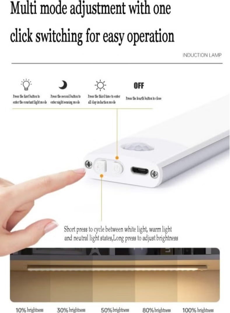 هيكوموني 30 سم مصباح LED مغناطيسي قابل لإعادة الشحن تحت الخزانة للمطبخ، مصباح خزانة ملابس LED لاسلكي 3 ألوان وخافت بدون خطوات - أبيض - Image 4
