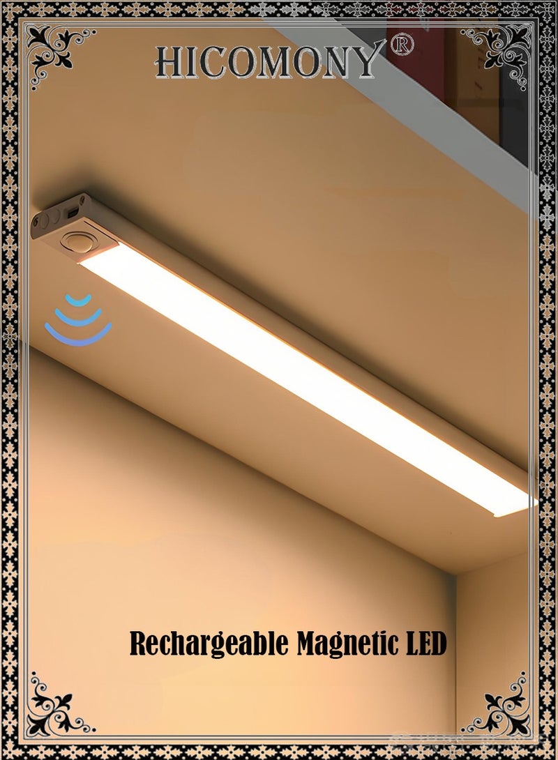 هيكوموني 30 سم مصباح LED مغناطيسي قابل لإعادة الشحن تحت الخزانة للمطبخ، مصباح خزانة ملابس LED لاسلكي 3 ألوان وخافت بدون خطوات - أبيض - Image 1