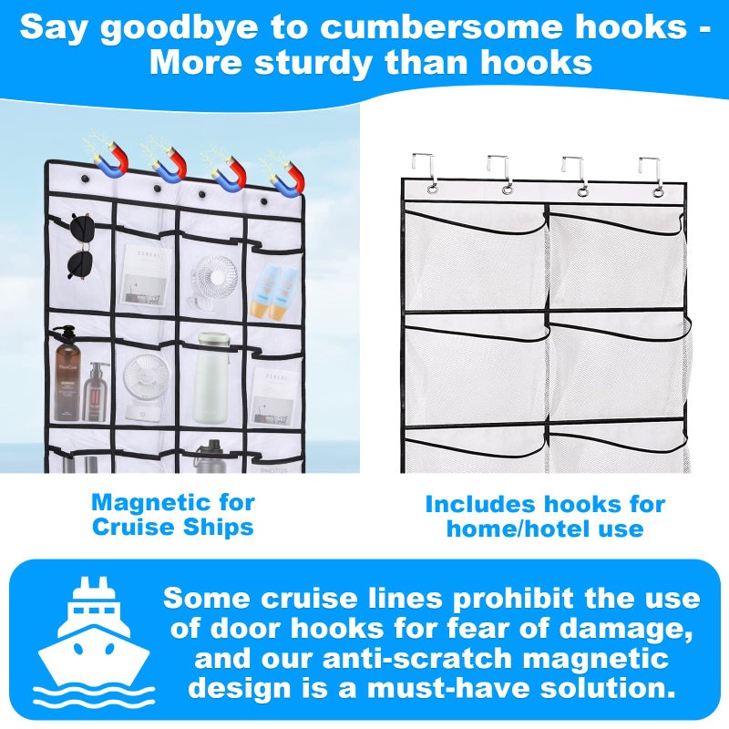 CTTZCKJ Over The Door Organizer For Cruise Ships|Magnetic Door Organizers with 24-Pocket for Cruise Ship|55"x21"|Cruise Over the Door Organizer,Magnetic Shoe Rack for Cruise,Behind-Door Storage - Image 3