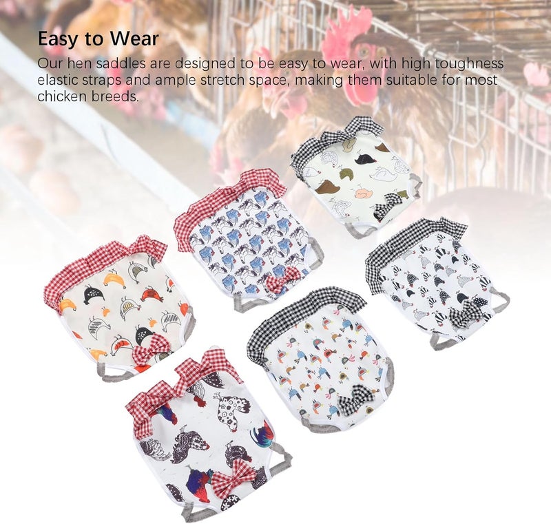 6Pcs Hen Saddle, Chicken Apron for Poultry, Breathable Canvas Wing Back Protector with Bow, Full Coverage Feather Guard for Hens Against Rooster Pecking and Claw Damage - Image 5
