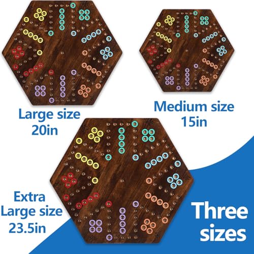 NRZSSN Wahoo Marble Board Game Thicken Wood 4 and 6 Players Fast Track Board Game 2 Sided Painted Perfect Game for Family Friends Party Rustic Brown - Image 5