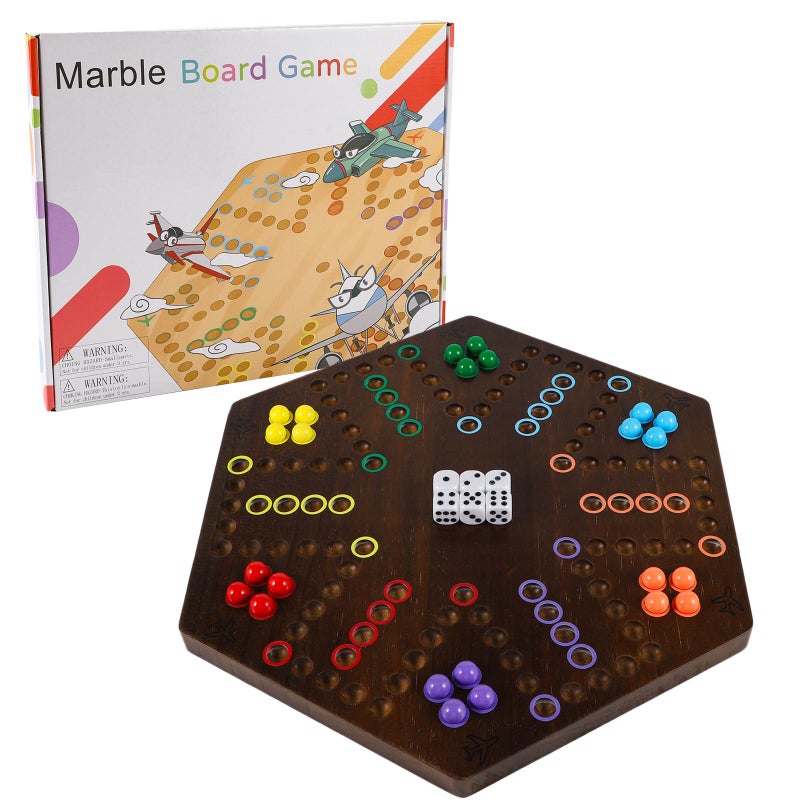 NRZSSN Wahoo Marble Board Game Thicken Wood 4 and 6 Players Fast Track Board Game 2 Sided Painted Perfect Game for Family Friends Party Rustic Brown - Image 3