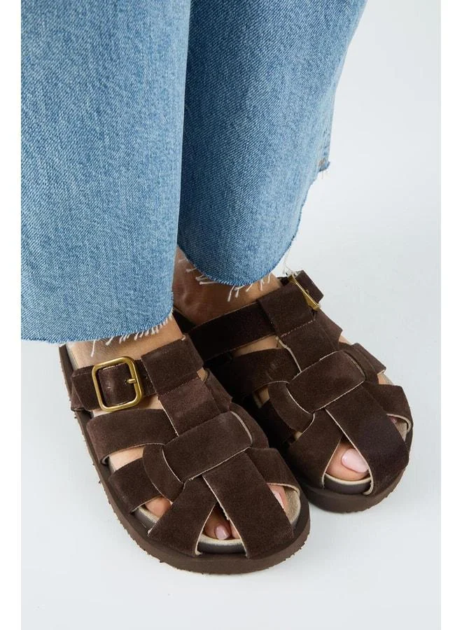 Manijero  Benito Women's Genuine Leather Buckle Caged Coffee Slippers. for Women | Best Price UAE