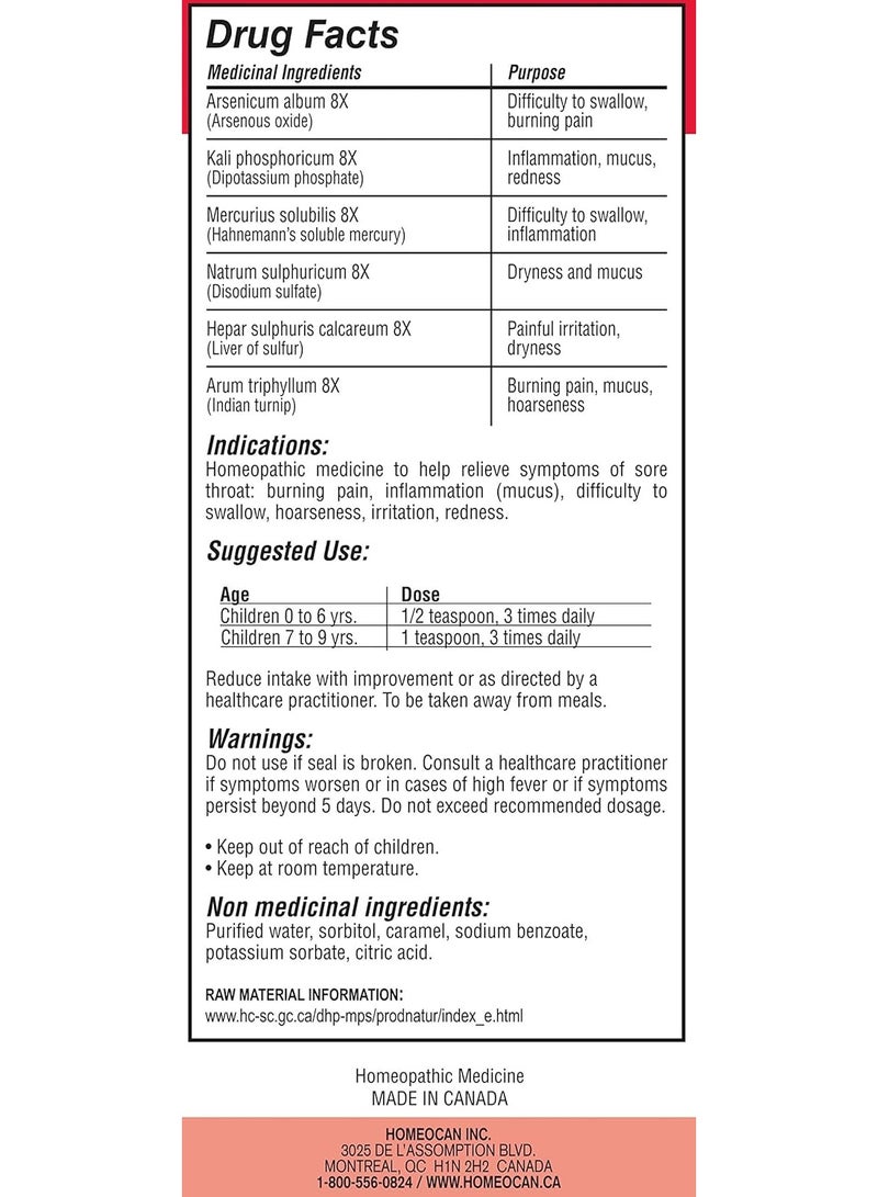 هوموكان شراب كيدز ريليف لعلاج التهاب الحلق للأطفال من عمر 0 إلى 12 عامًا، 3.4 أونصة سائلة - Image 2