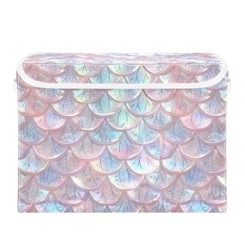 senya Baskets Collapsible Storage Bins with Lids Pastel Sheer Mermaid Scales Storage Boxes Clothes Baskets for Organizing B06D22020 - Image 3