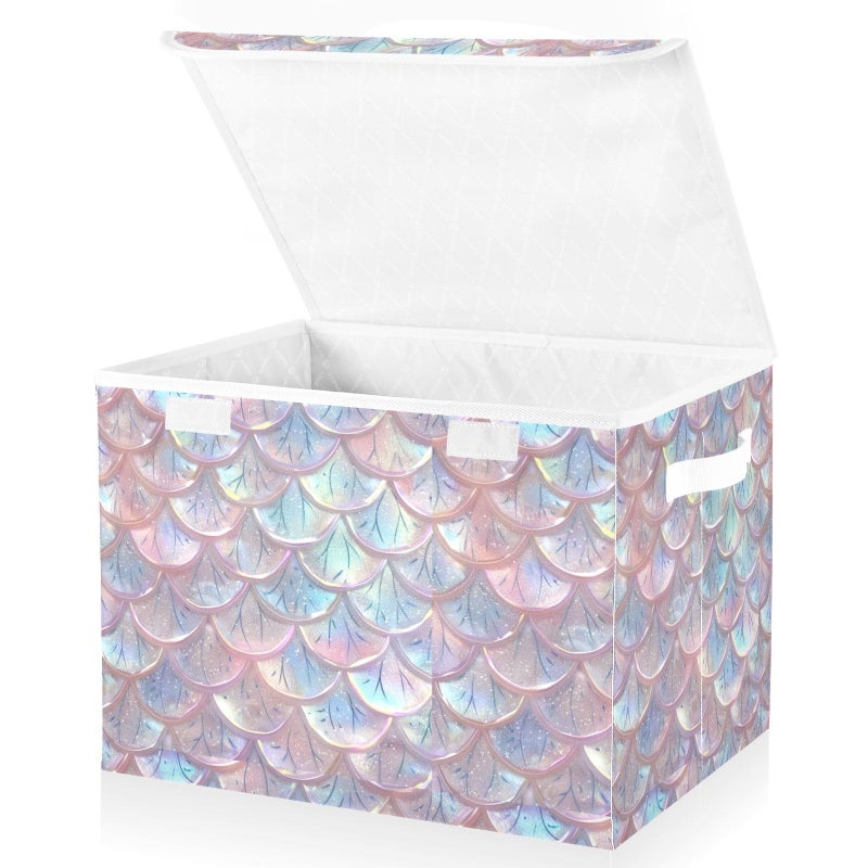 senya Baskets Collapsible Storage Bins with Lids Pastel Sheer Mermaid Scales Storage Boxes Clothes Baskets for Organizing B06D22020 - Image 2