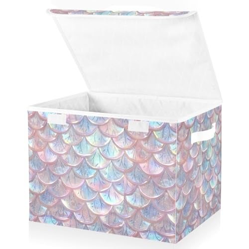 senya Baskets Collapsible Storage Bins with Lids Pastel Sheer Mermaid Scales Storage Boxes Clothes Baskets for Organizing B06D22020 - Image 1