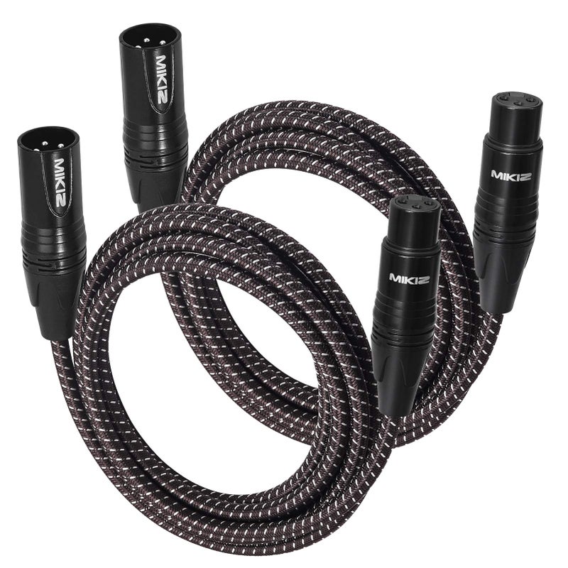 MIKIZ XLR Cables Braided 6ft 2 Pack Premium Short Antitangling XLR Patch Cables Male to Female for Microphone DJ