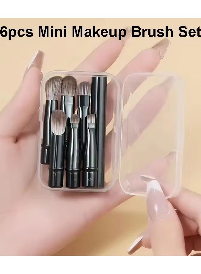 Goolsky 6pcs Travel Mini Makeup Brush Set with Portable Box Cosmetic Powder Blush Blending Concealer Makeup Brush Set - Image 1