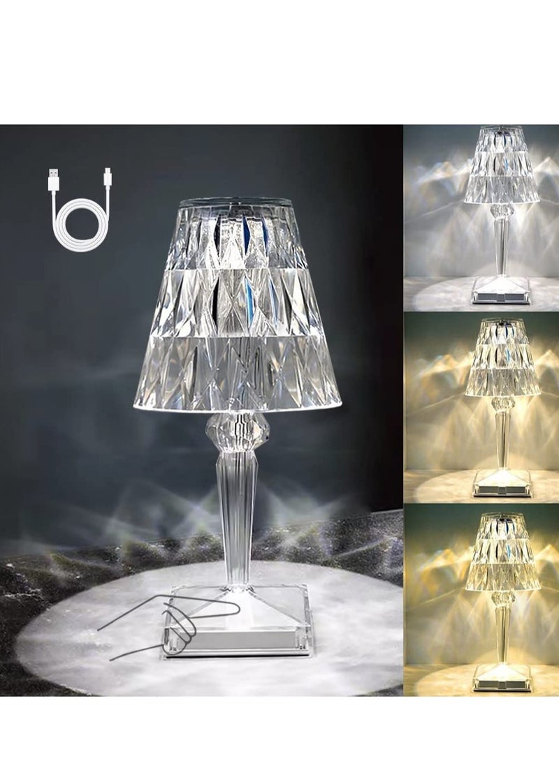 SYOSI Crystal Table Lamp Touching Control Rose Crystal Lamp, Rechargeable Crystal Diamond Table Lamps with 3 Color Changing Light, Acrylic Table Lamp Modern Style Bedside Lamp for Bedroom,Office,Bar,Wedding - Image 1
