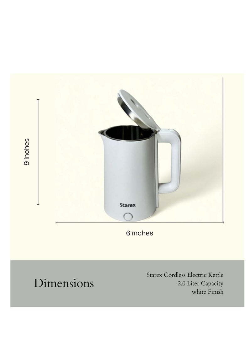 Starex Electric Kettle with Large Capacity, 360-Degree Rotating Base, Dry Boil, Overheat Protection & Easy to Use and Clean White 2.0 L 2000 W SK505 White - Image 4