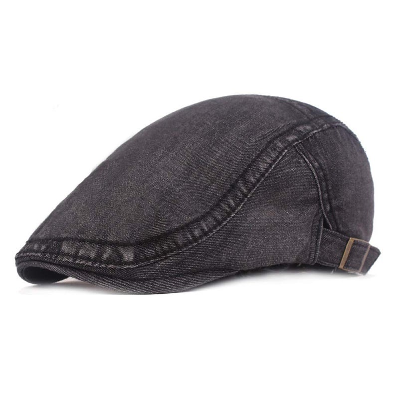 Quanhaigou Unisex Denim Newsboy Hats Flat Ivy Gatsby Cabbie Driving Berets Hat Cotton Dad Cap for Men Women (Hat-Denim Black) - Image 1