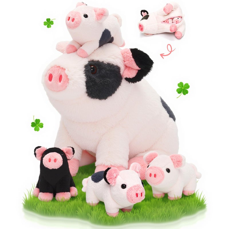 OUOZZZ 11 Pig Stuffed Animals with Babies Inside 5in1 Plush Pig Toys with 4 Babies in Zippered Tummy for Girls Boys Kids Toddler - Image 3