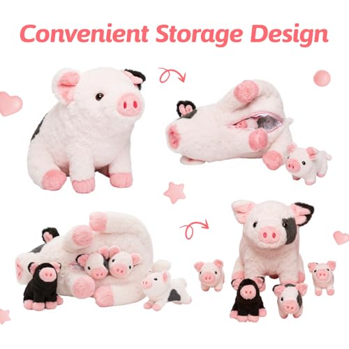 OUOZZZ 11 Pig Stuffed Animals with Babies Inside 5in1 Plush Pig Toys with 4 Babies in Zippered Tummy for Girls Boys Kids Toddler - Image 5