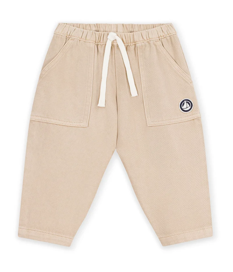 Petit Bateau Babies' Cargo-Style Trousers In Plain Cotton With A Badge