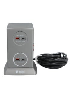 الفنار برج تمديد طاقة مع 6 مقابس و4 منفذ USB باللون الرمادي بطول 3 أمتار CE063M4AC19-CH214  - Image 1