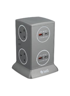 الفنار برج تمديد طاقة مع 6 مقابس و4 منفذ USB باللون الرمادي بطول 3 أمتار CE063M4AC19-CH214  - Image 3
