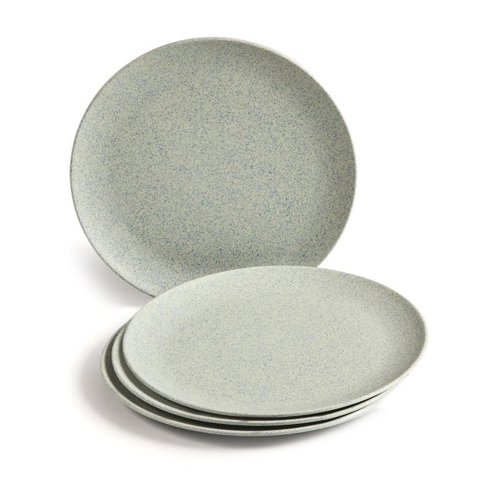 ECOFRIENDLY BAMBOO FIBER PLATES SET OF 4 DINNER PLATES 11INCH REUSABLE AND STAIN RESISTANT STURDY WEIGHT AND DURABLE MICROWAVE DISHWASHER SAFE STONEWASH DESIGN