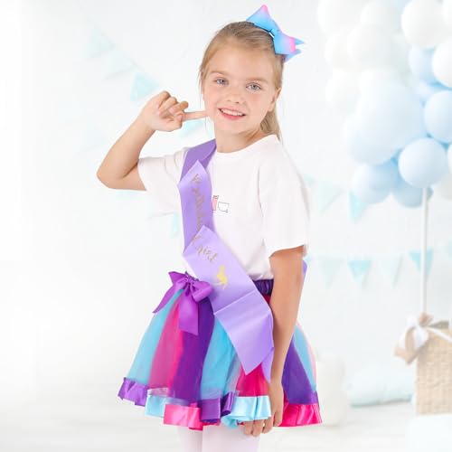 Toycost Layered Rainbow Tutu Skirt Costumes Set with Hair Bows Clips and Satin Sash for Girls Birthday Party Dress up PurpleBlueRose Rainbow M2t4t - Image 5