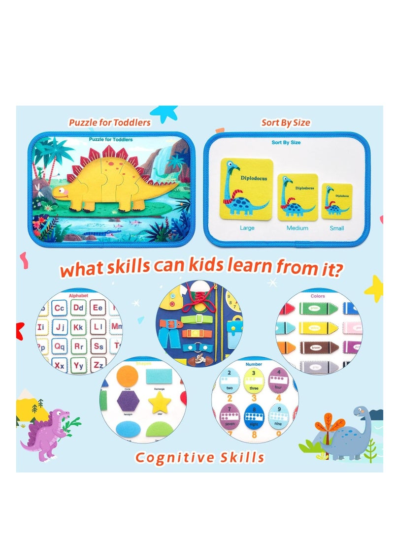 SYOSI Busy Board Toys, for Toddlers 1 2 3 4, Toddler Travel Activities Educational Toys, Montessori Toys for 2 3 4 Year Old Boys Girls Gift, Enhance Fine Motor Skills, Dinosaur (Blue)  - Image 4