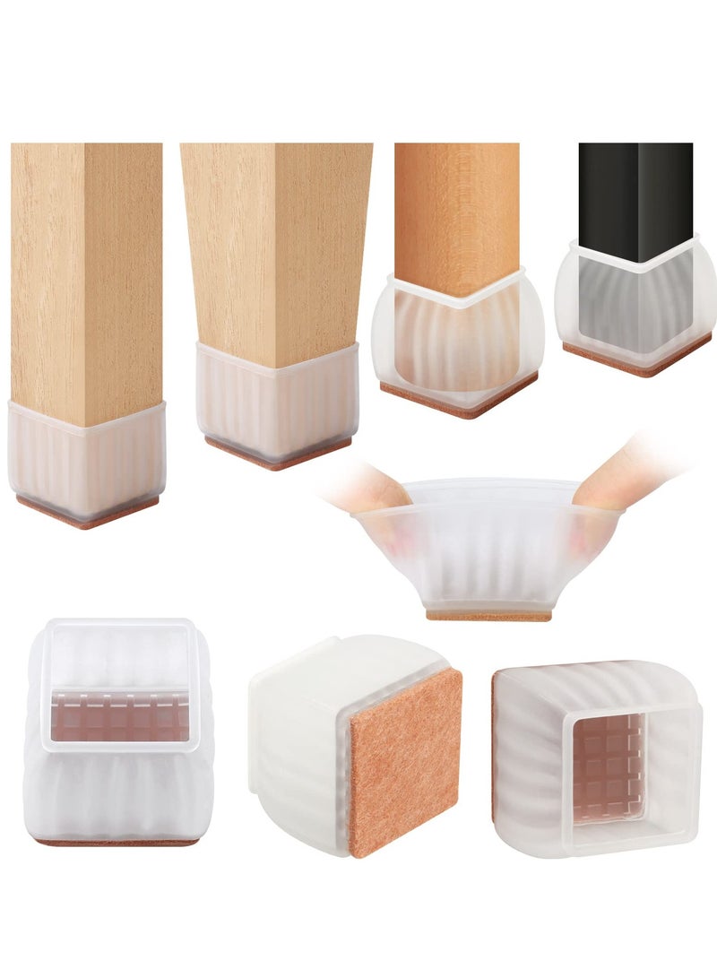 16Pcs Small Chair Leg Floor Protectors Furniture Sliders Felt Bottom Silicone Leg Caps 1.5" Translucent Chair Feet Cover Square for Protecting Hardwood Tile Floors from Scratches and Noise - Image 1