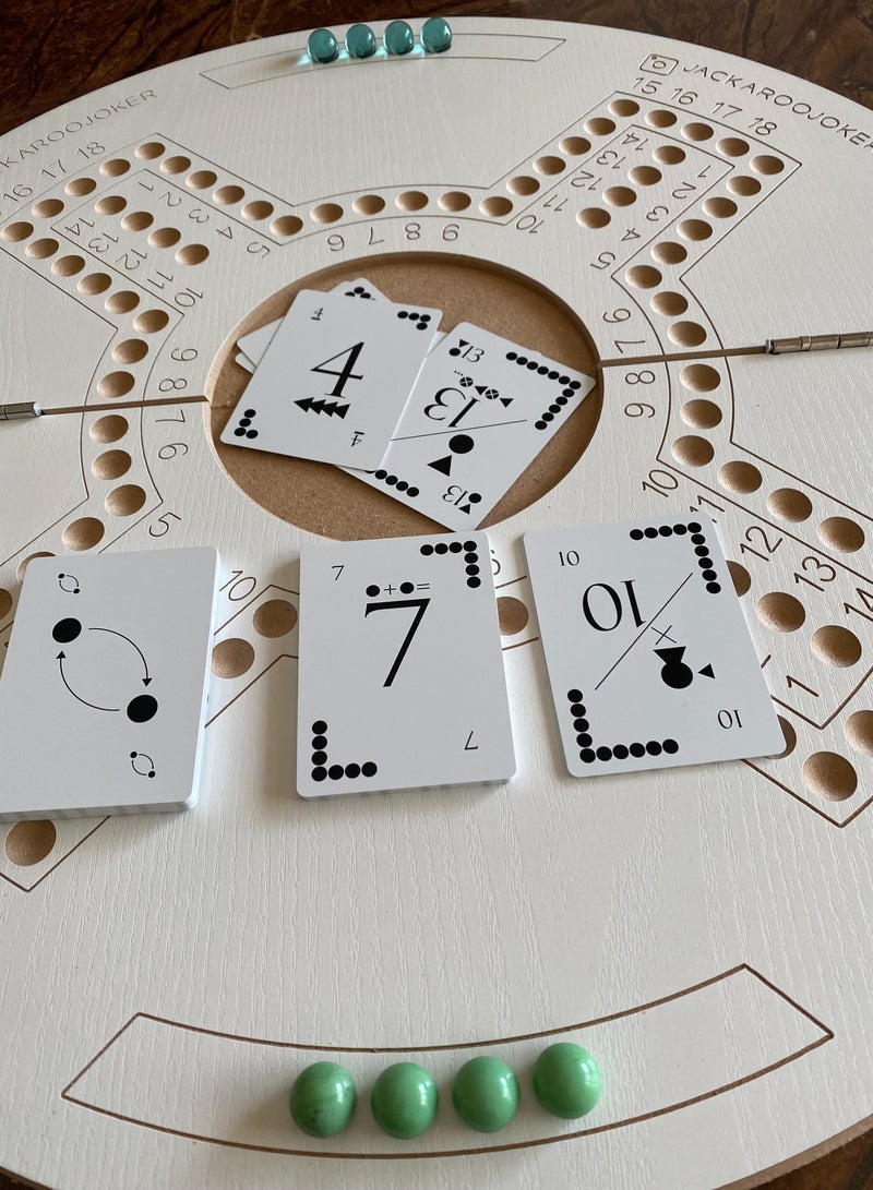جاكارو جوكر لعبة جاكاروا اللوحية ذات الجانبين لـ 3 و 4 لاعبين مع كرات زجاجية وبطاقات لعب وحقيبة. - Image 5
