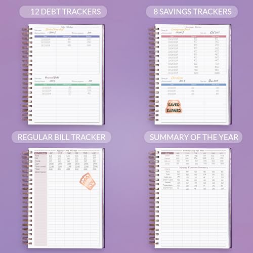 GoGirl Budget Planner & Monthly Bill Organizer – Monthly Financial Book with Pockets. Expense Tracker Notebook Journal, Large (Purple) - Image 5