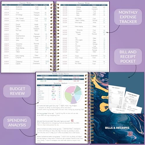GoGirl Budget Planner & Monthly Bill Organizer – Monthly Financial Book with Pockets. Expense Tracker Notebook Journal, Large (Purple) - Image 4