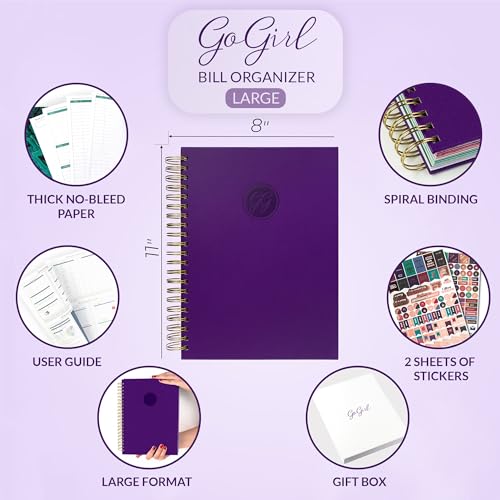 GoGirl Budget Planner & Monthly Bill Organizer – Monthly Financial Book with Pockets. Expense Tracker Notebook Journal, Large (Purple) - Image 2