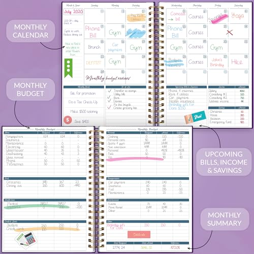 GoGirl Budget Planner & Monthly Bill Organizer – Monthly Financial Book with Pockets. Expense Tracker Notebook Journal, Large (Purple) - Image 3