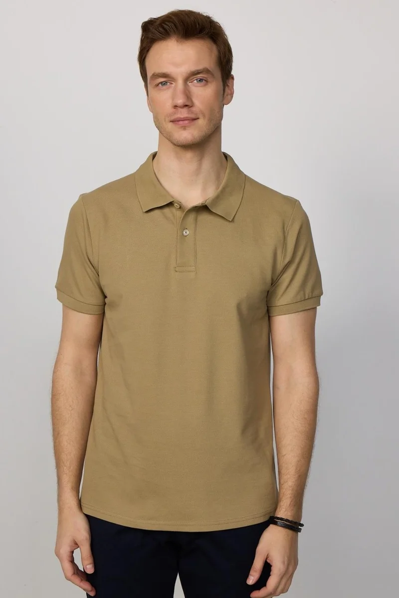 تودورس Men's Slim Fit Narrow Cut Cotton Plain Pique Brown Polo Collar T-Shirt