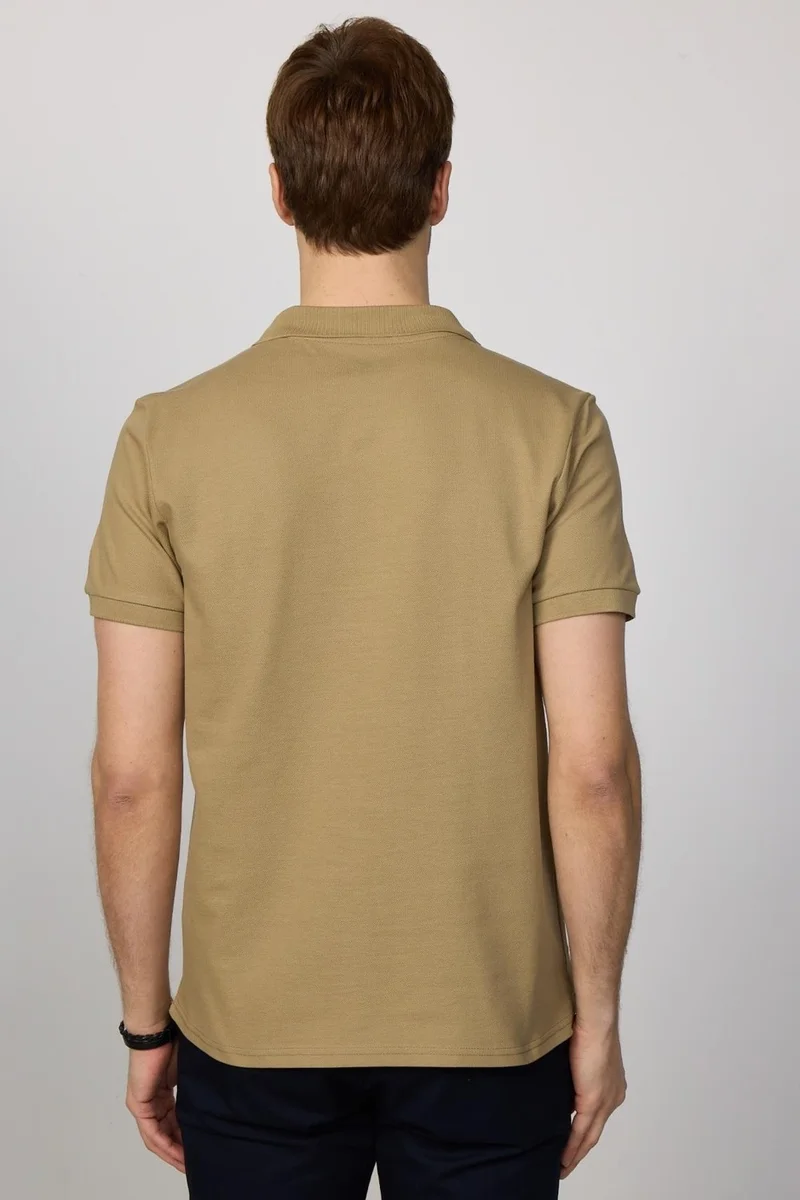 تودورس Men's Slim Fit Narrow Cut Cotton Plain Pique Brown Polo Collar T-Shirt