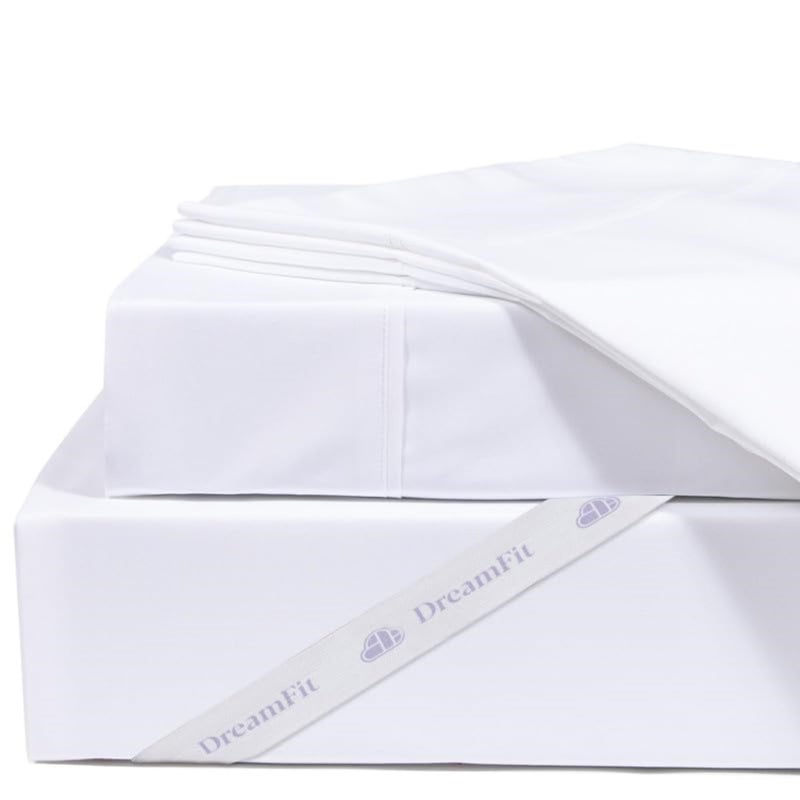 DreamFit DreamComfort 100% Natural Long Staple Cotton Sheet Set with Elastic Corner Bands with Extra Deep Pockets up to 20 Inches Hotel Style Luxury Bedding Crafted in USA Full XL Sheet Set White - Image 1
