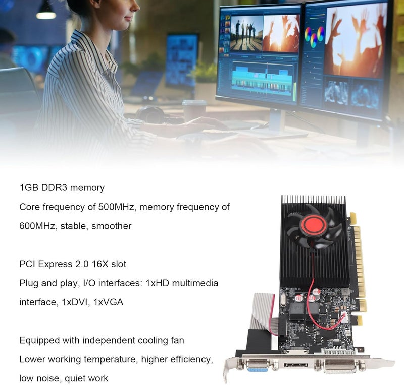 fosa GT610 1GB DDR3 64Bit Gaming Graphics Card Video Card, PCI Express 2.0 16X 500MHz Core 600MHz Memory with Solid Capacitor & Cooling Fan - Image 3