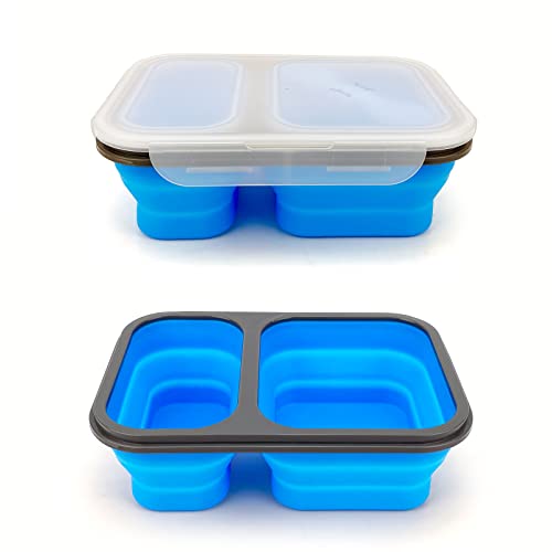Lunbengo 2 Compartments Collapsible Airtight Bento Box with Ideal Portion 600ml & 450ml and 2 in 1 Spoon & Fork, Food Grade Silicone Lunch Container for Adults Work Travel, Microwave Safe - Image 4