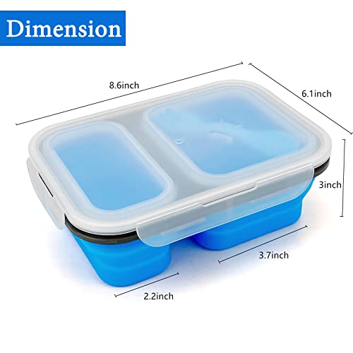 Lunbengo 2 Compartments Collapsible Airtight Bento Box with Ideal Portion 600ml & 450ml and 2 in 1 Spoon & Fork, Food Grade Silicone Lunch Container for Adults Work Travel, Microwave Safe - Image 2