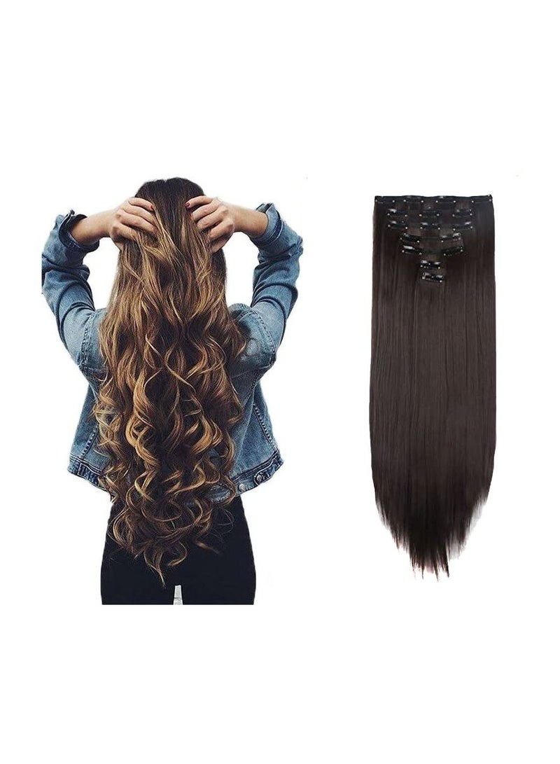 إستيل Estelle 7 قطع 16 مشابك 24 بوصة سميكة مجعد مستقيم كامل الرأس في لحمة مزدوجة وصلات شعر بني متوسط - Image 1