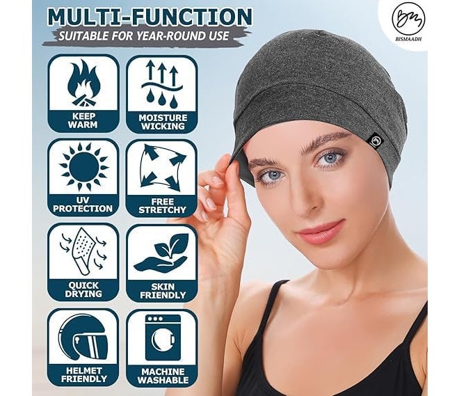 BISMAADH Cooling Cotton Skull Caps for Men Women, Lightweight Beanie Sleep Hats Breathable Helmet Liner - Image 3