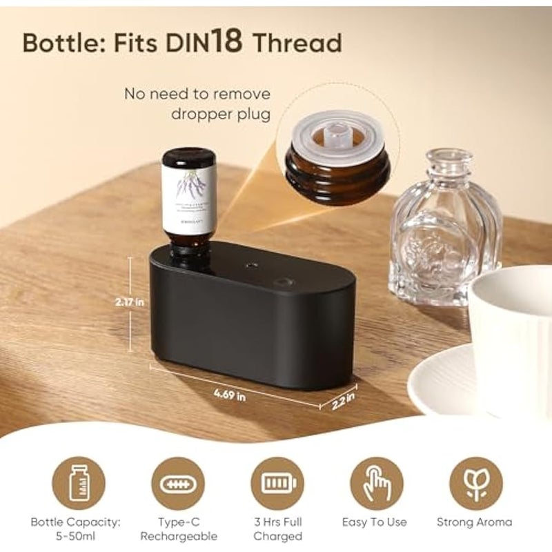Waterless Diffuser for Essential Oil Nebulizer, Mini Scent Air Machine, Aromatherapy Atomizing Diffuser, 3 Mist Modes, Cycle Start for Bedroom, Home, Office 160 sq. ft Scent Black - Image 3