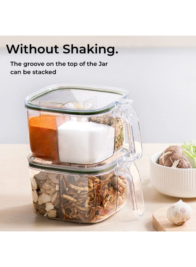 general Brand Clear Box, 4-Compartment Sealed Container Set with Lid, Cover & Serving Spoons, Plastic Kitchen Condiment Jars to Store Salt, Pepper, Powder - Image 5