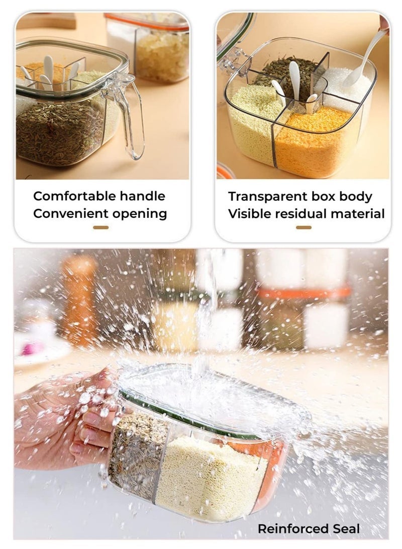 general Brand Clear Box, 4-Compartment Sealed Container Set with Lid, Cover & Serving Spoons, Plastic Kitchen Condiment Jars to Store Salt, Pepper, Powder - Image 3