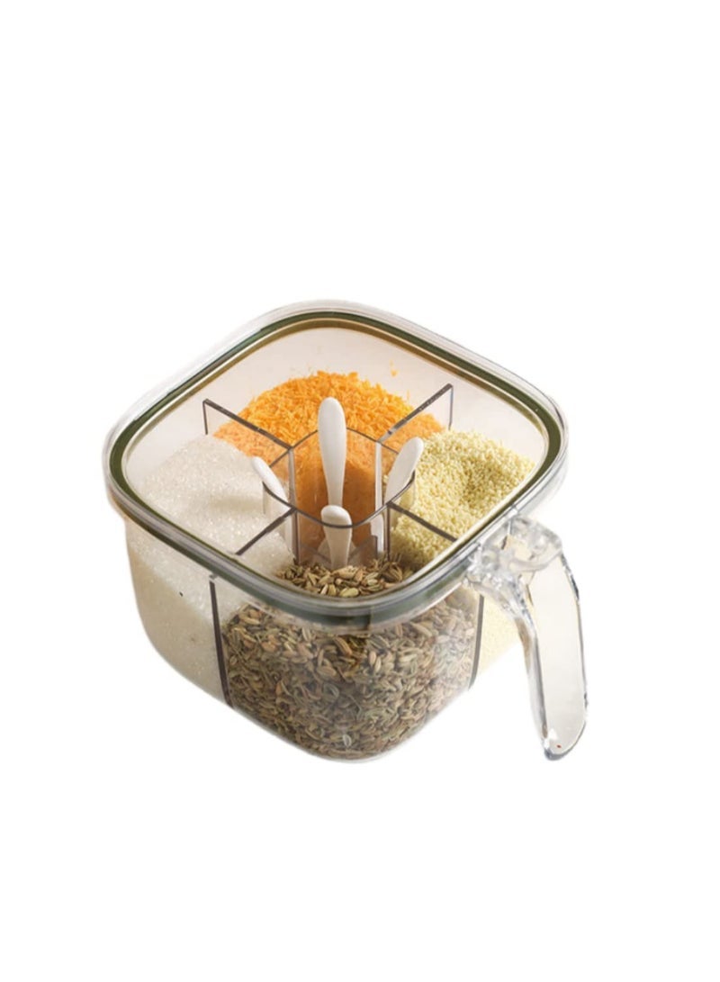 general Brand Clear Box, 4-Compartment Sealed Container Set with Lid, Cover & Serving Spoons, Plastic Kitchen Condiment Jars to Store Salt, Pepper, Powder - Image 1