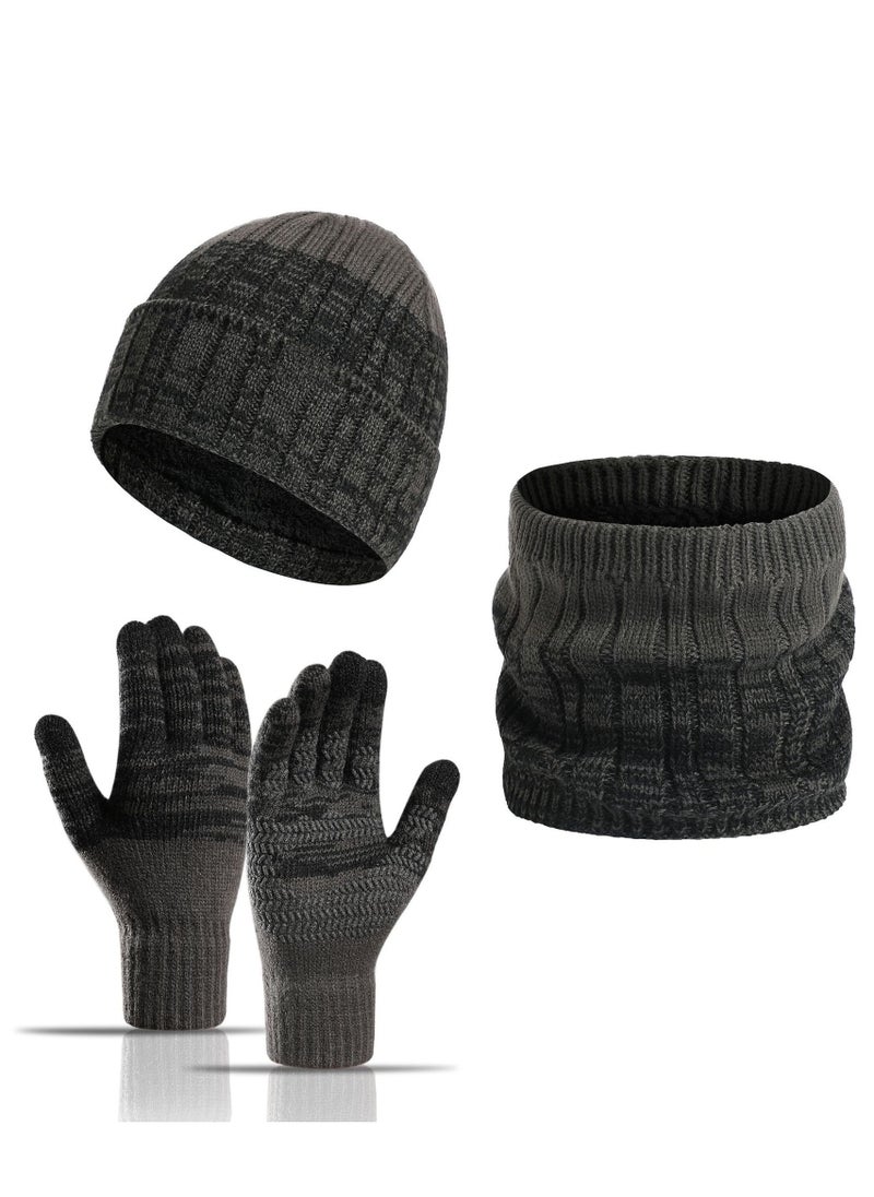 RATSAW Winter Beanie Hat Scarf Gloves Set Men's Scaves and Knit Beanie Hat Themal Gloves Set for Women Men  - Image 1