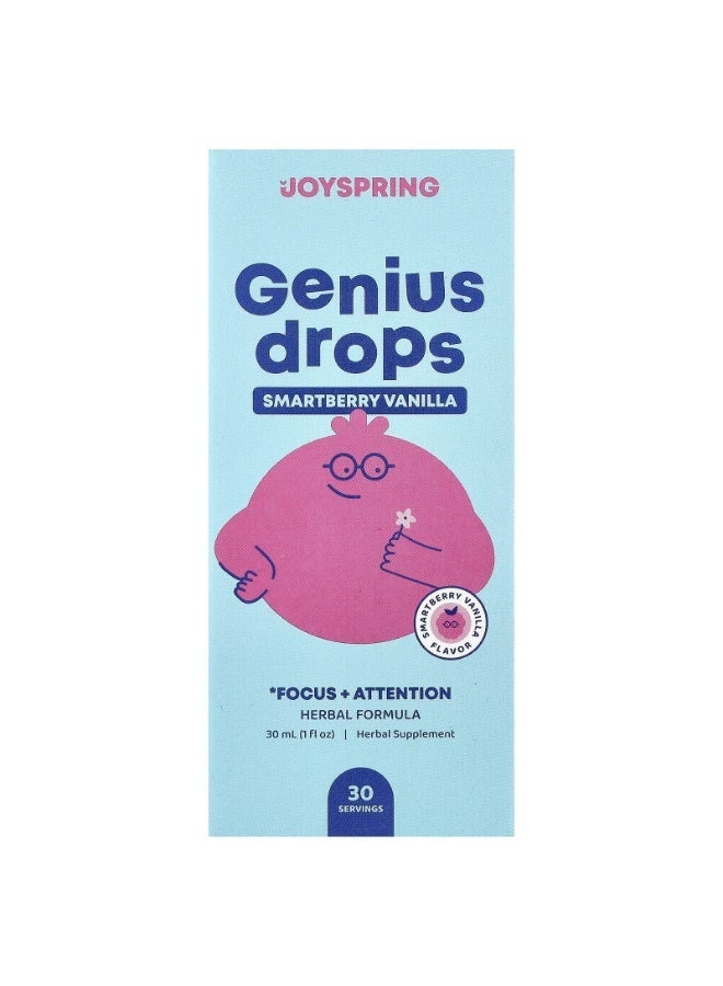 JoySpring, Genius Drops, Focus + Attention, Smartberry Vanilla, 1 fl oz (30 ml) - Image 1