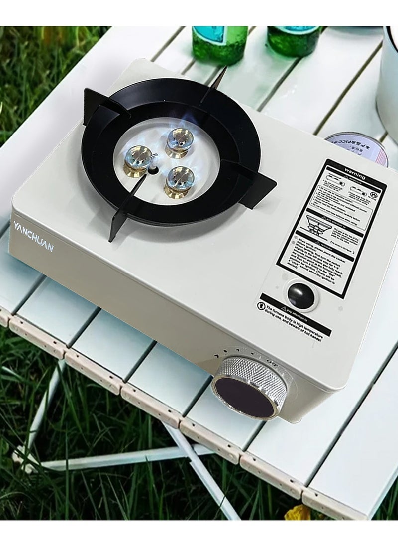 ELTRAZONE Portable Windproof Camping Gas Stove – Extra High Output Single Burner Butane Stove with Electronic Ignition & Sturdy Carrying Case – Ideal for Outdoor Cooking, BBQ, Hiking, Fishing & Picnic – Compact White Design - Image 4